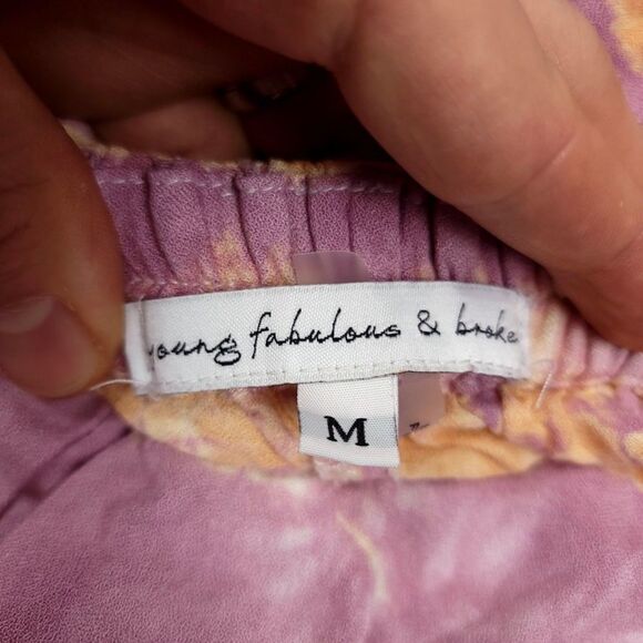 Young Fabulous and Broke Fauna Tie Front Wide Leg Pants Pink Boho Tie Dye Medium - Picture 2 of 6